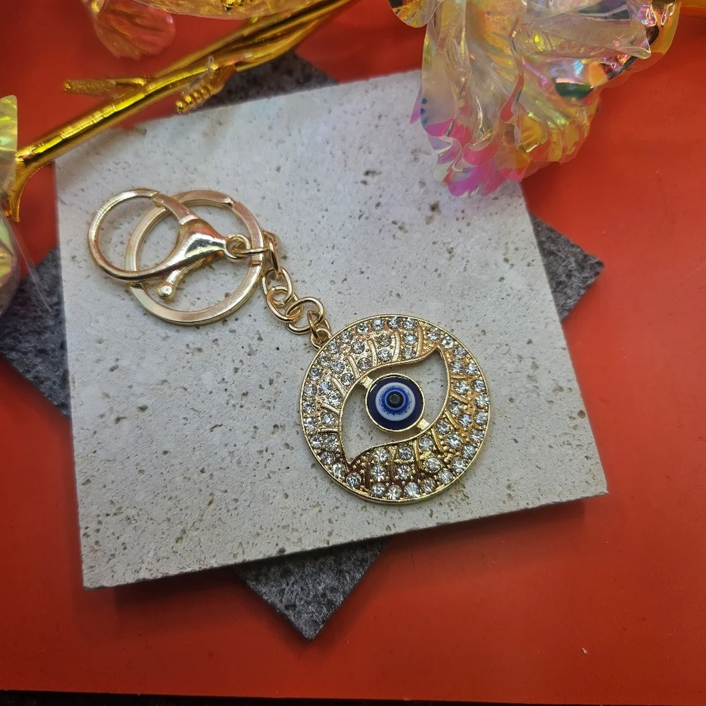 Gold Blue Evil Eye Keychain Bag Charm Key Chain